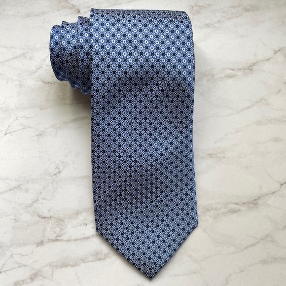 CLUB ROOM Men's Tie Silk Floral Pattern Office Cocktail Navy Blue - Picture 1 of 5